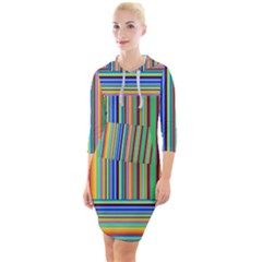 Abstract Stripe Pattern Rainbow Quarter Sleeve Hood Bodycon Dress by Wegoenart