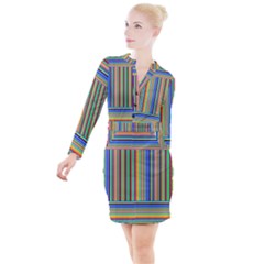 Abstract Stripe Pattern Rainbow Button Long Sleeve Dress by Wegoenart