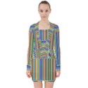 Abstract Stripe Pattern Rainbow V-neck Bodycon Long Sleeve Dress View1