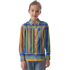 Abstract Stripe Pattern Rainbow Kids  Long Sleeve Shirt by Wegoenart