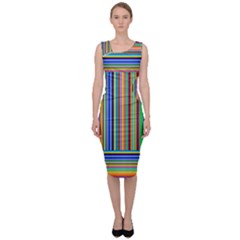 Abstract Stripe Pattern Rainbow Sleeveless Pencil Dress by Wegoenart