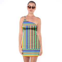 Abstract Stripe Pattern Rainbow One Soulder Bodycon Dress by Wegoenart