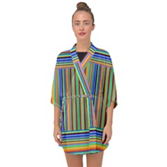 Abstract Stripe Pattern Rainbow Half Sleeve Chiffon Kimono by Wegoenart