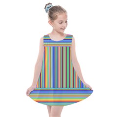 Abstract Stripe Pattern Rainbow Kids  Summer Dress by Wegoenart