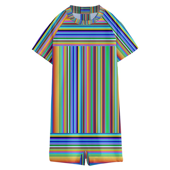 Abstract Stripe Pattern Rainbow Kids  Boyleg Half Suit Swimwear