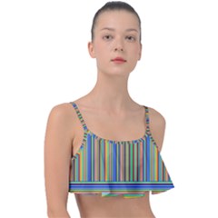 Abstract Stripe Pattern Rainbow Frill Bikini Top by Wegoenart