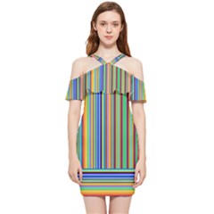 Abstract Stripe Pattern Rainbow Shoulder Frill Bodycon Summer Dress by Wegoenart