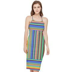 Abstract Stripe Pattern Rainbow Bodycon Cross Back Summer Dress by Wegoenart