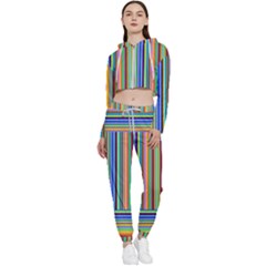 Abstract Stripe Pattern Rainbow Cropped Zip Up Lounge Set by Wegoenart