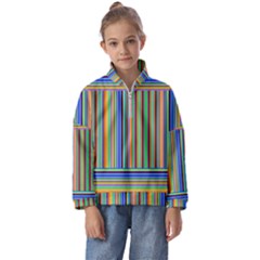 Abstract Stripe Pattern Rainbow Kids  Half Zip Hoodie by Wegoenart