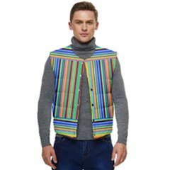 Abstract Stripe Pattern Rainbow Men s Short Button Up Puffer Vest	 by Wegoenart