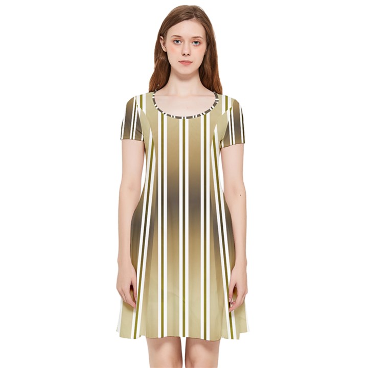 Green Background Line Pattern Inside Out Cap Sleeve Dress