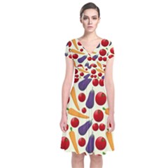 Vegetable Food Illustration Patterntexture Short Sleeve Front Wrap Dress by Wegoenart