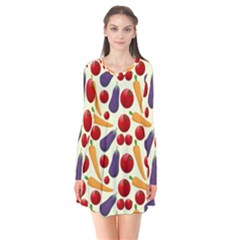 Vegetable Food Illustration Patterntexture Long Sleeve V-neck Flare Dress by Wegoenart