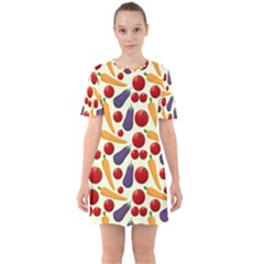 Vegetable Food Illustration Patterntexture Sixties Short Sleeve Mini Dress by Wegoenart