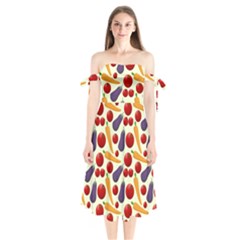 Vegetable Food Illustration Patterntexture Shoulder Tie Bardot Midi Dress by Wegoenart