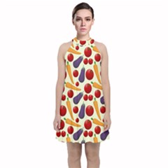 Vegetable Food Illustration Patterntexture Velvet Halter Neckline Dress  by Wegoenart