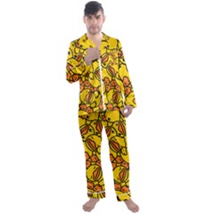 Duck Cartoon Background Pattern Men s Long Sleeve Satin Pajamas Set by Wegoenart