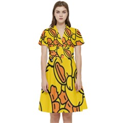 Duck Cartoon Background Pattern Short Sleeve Waist Detail Dress by Wegoenart