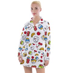 Illustration Vector Fruit Animal Cartoon Pattern Women s Long Sleeve Casual Dress by Wegoenart