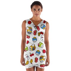 Illustration Vector Fruit Animal Cartoon Pattern Wrap Front Bodycon Dress by Wegoenart