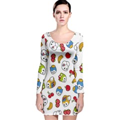 Illustration Vector Fruit Animal Cartoon Pattern Long Sleeve Velvet Bodycon Dress by Wegoenart