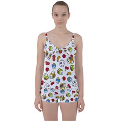 Illustration Vector Fruit Animal Cartoon Pattern Tie Front Two Piece Tankini by Wegoenart