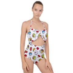 Illustration Vector Fruit Animal Cartoon Pattern Scallop Top Cut Out Swimsuit by Wegoenart