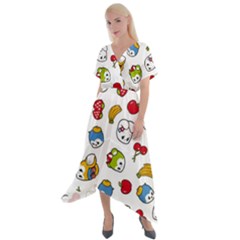 Illustration Vector Fruit Animal Cartoon Pattern Cross Front Sharkbite Hem Maxi Dress by Wegoenart