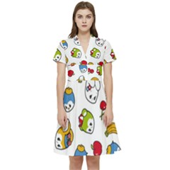 Illustration Vector Fruit Animal Cartoon Pattern Short Sleeve Waist Detail Dress by Wegoenart