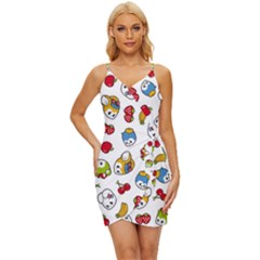 Illustration Vector Fruit Animal Cartoon Pattern Wrap Tie Front Dress by Wegoenart