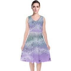 Bird Art Design Pattern Butterfly V-neck Midi Sleeveless Dress  by Wegoenart