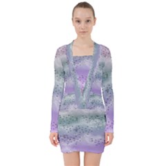 Bird Art Design Pattern Butterfly V-neck Bodycon Long Sleeve Dress by Wegoenart