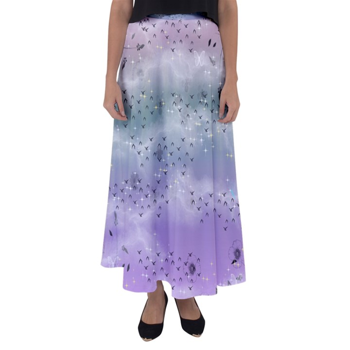 Bird Art Design Pattern Butterfly Flared Maxi Skirt