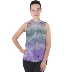 Bird Art Design Pattern Butterfly Mock Neck Chiffon Sleeveless Top by Wegoenart