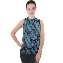 Marble Rock Pattern Texture Antique Mock Neck Chiffon Sleeveless Top by Wegoenart