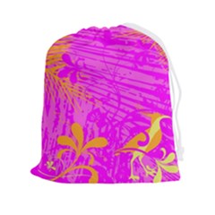 Spring Tropical Floral Palm Bird Pink Pattern Background Drawstring Pouch (2xl) by Wegoenart