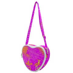 Spring Tropical Floral Palm Bird Pink Pattern Background Heart Shoulder Bag by Wegoenart