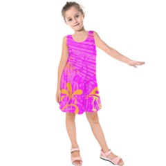 Spring Tropical Floral Palm Bird Pink Pattern Background Kids  Sleeveless Dress