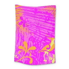 Spring Tropical Floral Palm Bird Pink Pattern Background Small Tapestry by Wegoenart