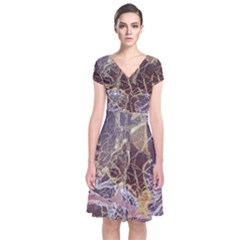 Marble Pattern Texture Rock Stone Surface Tile Short Sleeve Front Wrap Dress