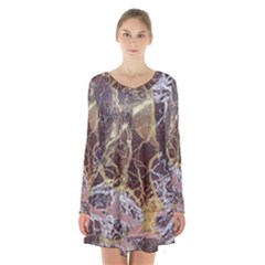 Marble Pattern Texture Rock Stone Surface Tile Long Sleeve Velvet V-neck Dress by Ravend