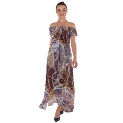 Marble Pattern Texture Rock Stone Surface Tile Off Shoulder Open Front Chiffon Dress