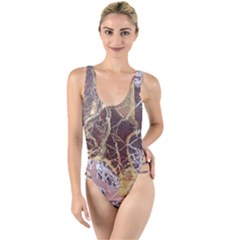 Marble Pattern Texture Rock Stone Surface Tile High Leg Strappy Swimsuit by Ravend