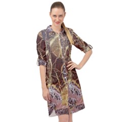 Marble Pattern Texture Rock Stone Surface Tile Long Sleeve Mini Shirt Dress