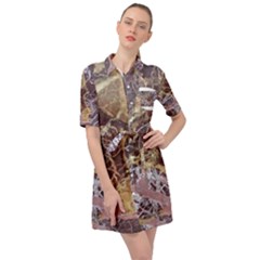 Marble Pattern Texture Rock Stone Surface Tile Belted Shirt Dress