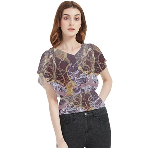 Marble Pattern Texture Rock Stone Surface Tile Butterfly Chiffon Blouse by Ravend