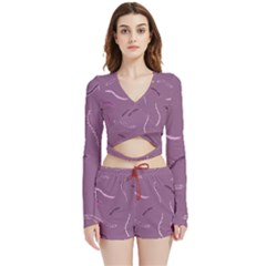 Feather Velvet Wrap Crop Top And Shorts Set by nateshop