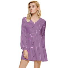 Feather Tiered Long Sleeve Mini Dress by nateshop