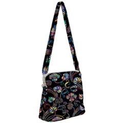 Floral Zipper Messenger Bag by nateshop